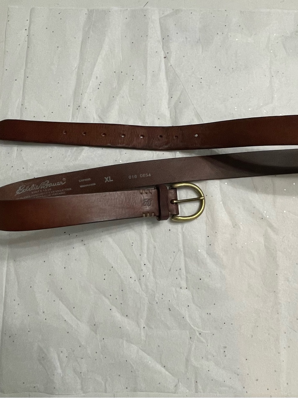 Eddie Bauer Brown Leather Belt with Brass-Tone Oval Buckle